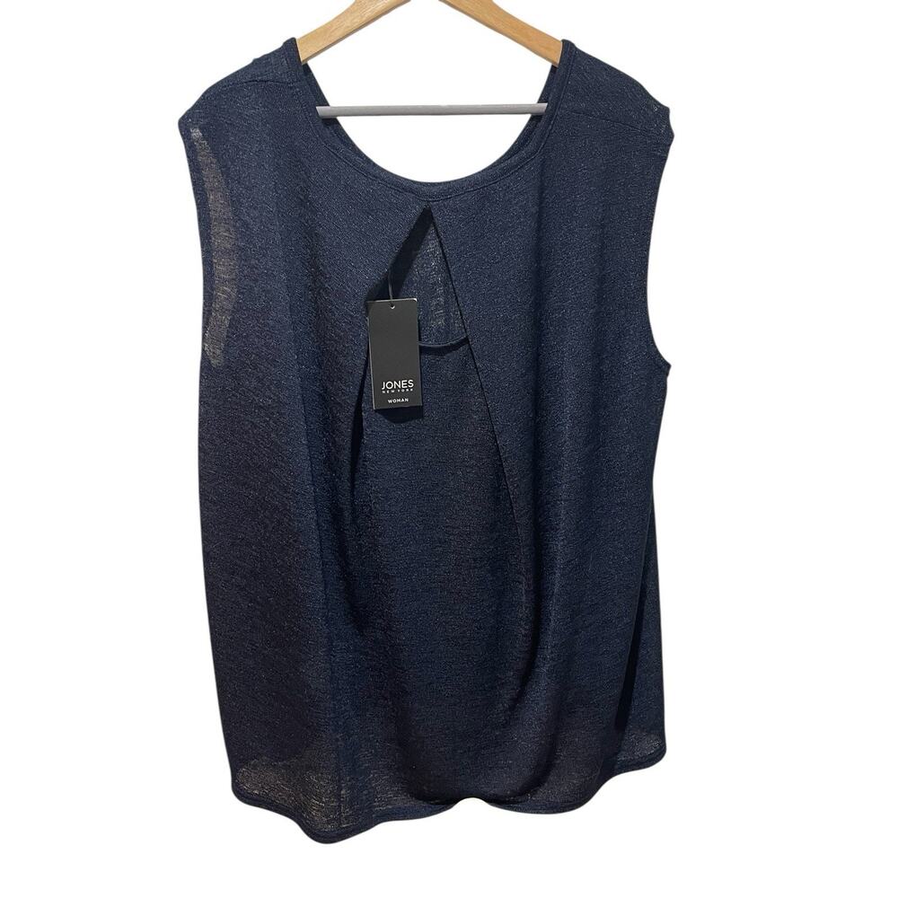 Jones New York Women's Short Sleeve Blouse 2X Scoop Neck Navy Office Business